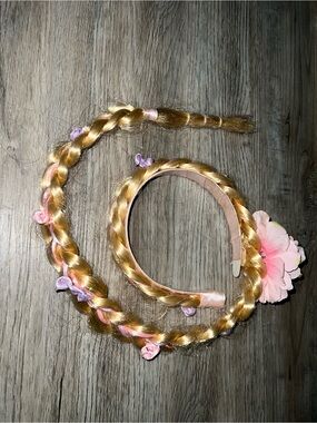 Disney Gold Braided Princess Headband with Pink and Purple Flower Accents